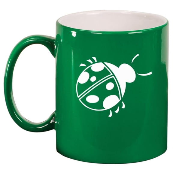 Ladybug Ceramic Coffee Mug Tea Cup Gift (11oz Green)