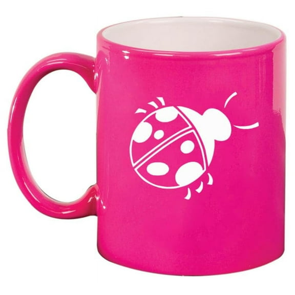 Ladybug Ceramic Coffee Mug Tea Cup Gift (11oz Hot Pink)