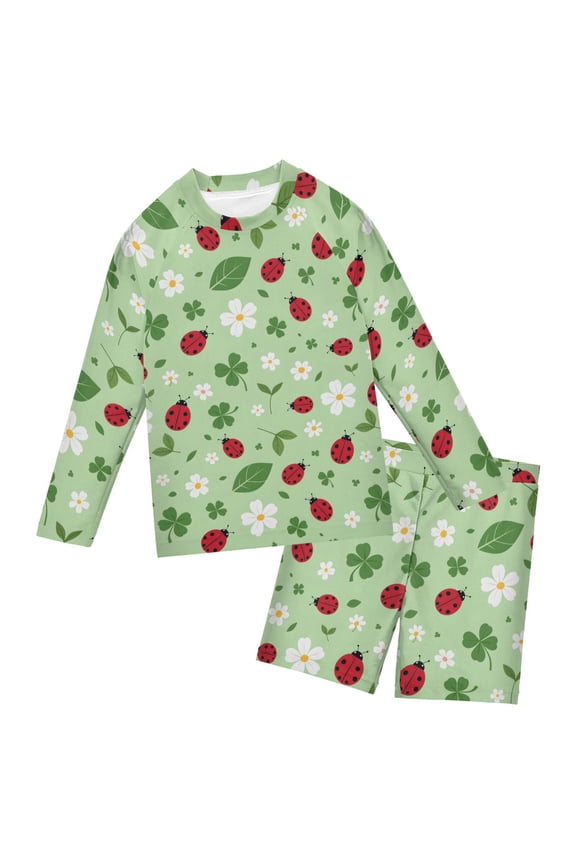 Ladybug Clover Flower Boys' Bathing Suit UPF 50+ Boys' Rash Guard Sets Stretchy Quick Dry 3T-10T