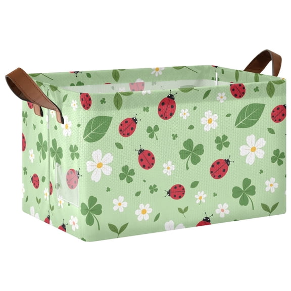 Ladybug Clover Flower Collapsible Storage Bin Open Home Shelf Basket Water-Resistant Iron Frame Large 2 Pack