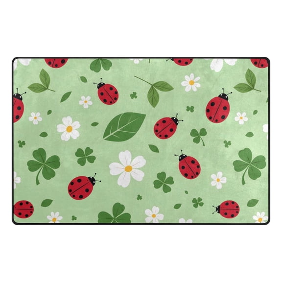 Ladybug Clover Flower Memory Foam Area Rug 60"x39" Non Slip, Absorbent, Fade Proof for Living Room, Bedroom, Office