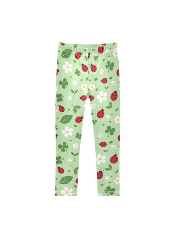 Ladybug Clover Flower Printed Leggings Yoga Pants for in 4t to 10t