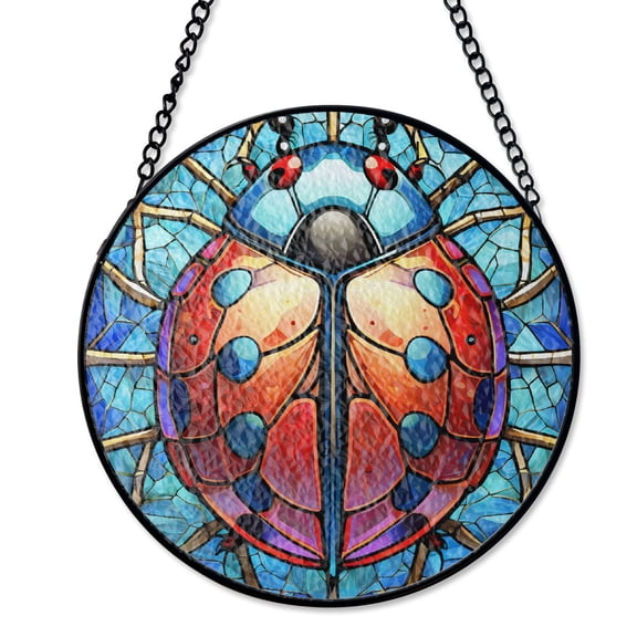 Ladybug Country Suncatcher Stained Glass Rustic Farmhouse Decor