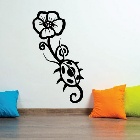 Ladybug Crawling on Flower Decal - 36 Inches