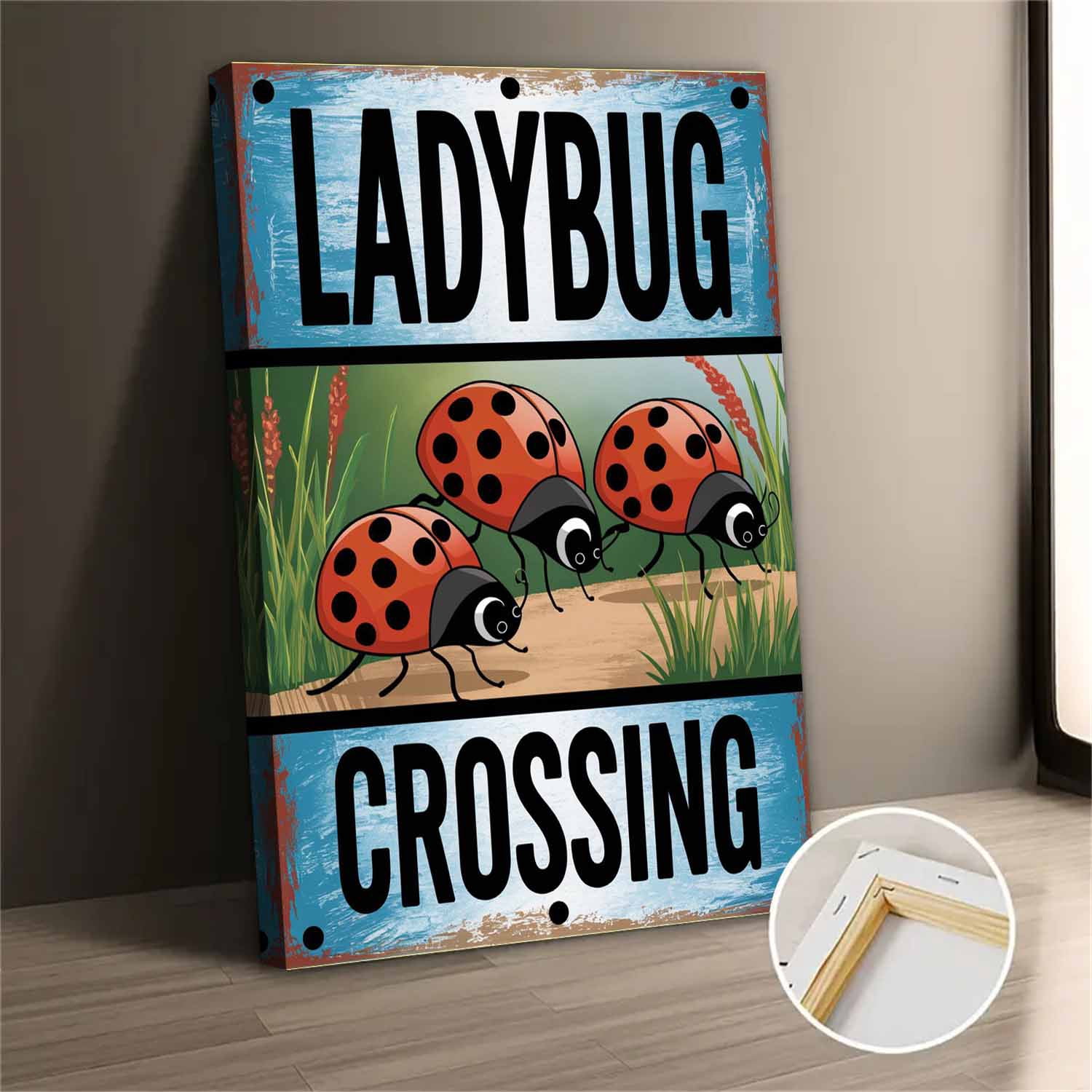 Ladybug Crossing Vintage Canvas Wall Art Print for Bedroom Living Room ...