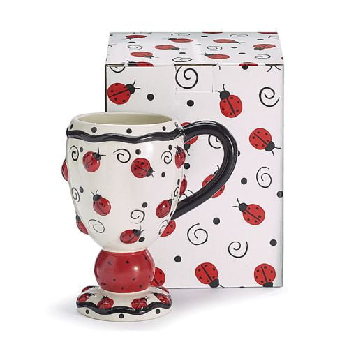 Adorable Ladybug Cappuccino Coffee Mug With Ladybugs And Swirls