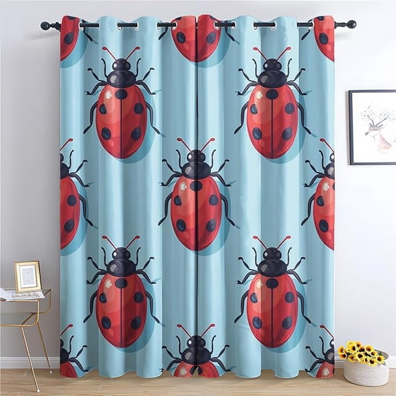 Ladybug Curtains for Girls Bedroom - Ladybug Blackout Curtains for Bedroom Living Room, Kids Curtains & Home Decor, Cute Bug Window Curtain & Drapes 53"W x 84"L (Pack of 2)