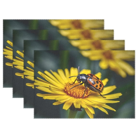 Ladybug Daisies Flowers 12×18 inch Placemats Heat Resistant Washable Foldable Rectangular Placemats Set Decoration Indoor Outdoor for Kitchen Dining Table 6PCs