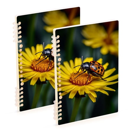 Ladybug Daisies Flowers Ring Binder Notebook Journey Note Diary College Ruled Spiral Notebook Study Loose Leaf Paper A5 60 Pages