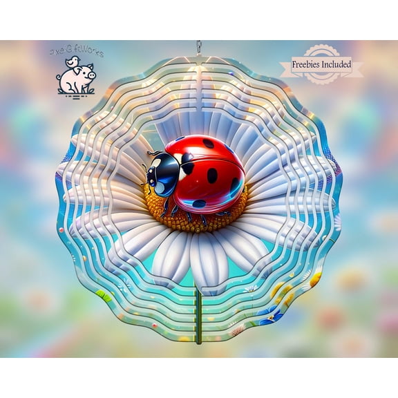 Ladybug Daisy Flower 3D Wind Spinner Colorful Kinetic Garden Art
