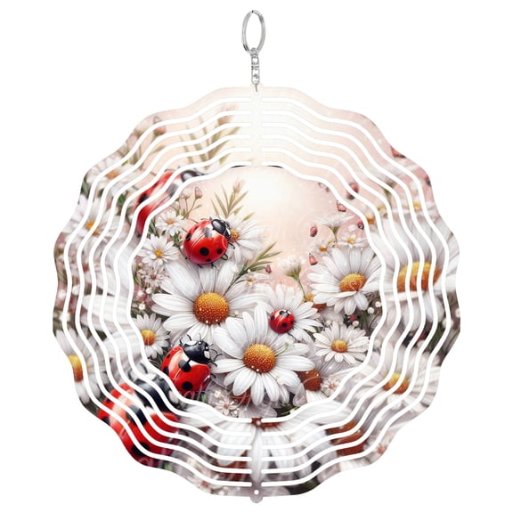 Ladybug Daisy Flower 3D Wind Spinner Stainless Steel Kinetic Art Spring Garden Decor Gift