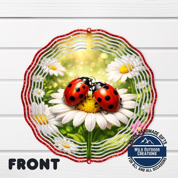 Ladybug Daisy Wind Spinner 10 Inch Colorful Outdoor Garden Decor Kinetic Yard Art