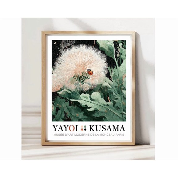 Ladybug Dandelion Botanical Art Print Japandi Zen Minimalist Decor, Unframed Paper Print