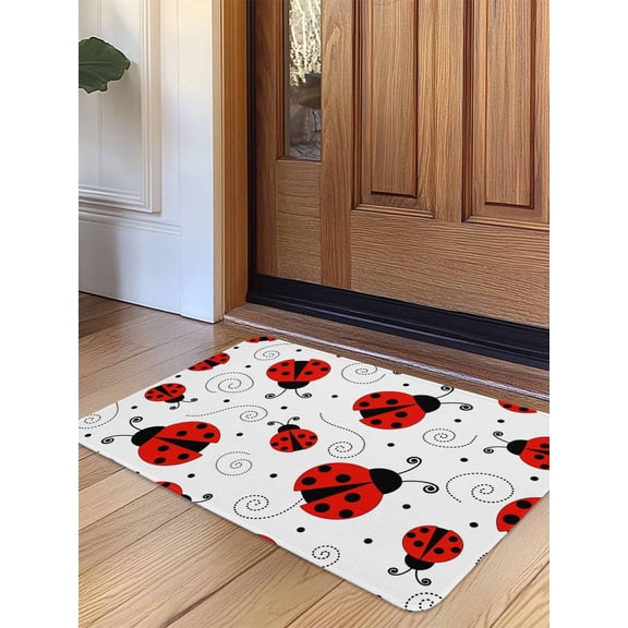 Ladybug Door Mat&nbsp;Indoor Outdoor Entrance, Non Slip Rug for Kitchen Bathroom Entryway Rug, Cartoon Red Black Dots Animals Modern Simple Washable Doormat Floor Mat for Office 20x31.5 Inch