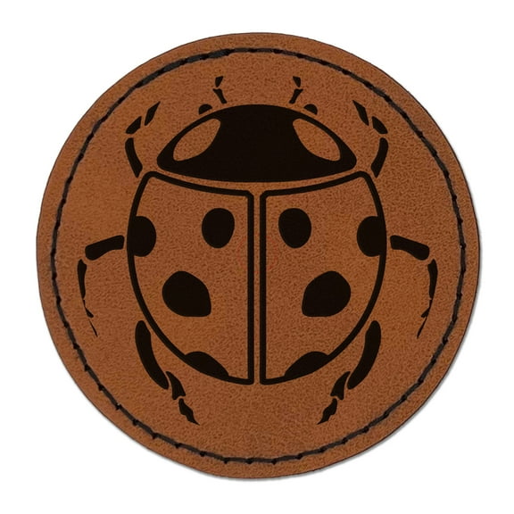 Ladybug Drawing 2.5" Faux Leather Round Engraved Iron-On Patch - Brown