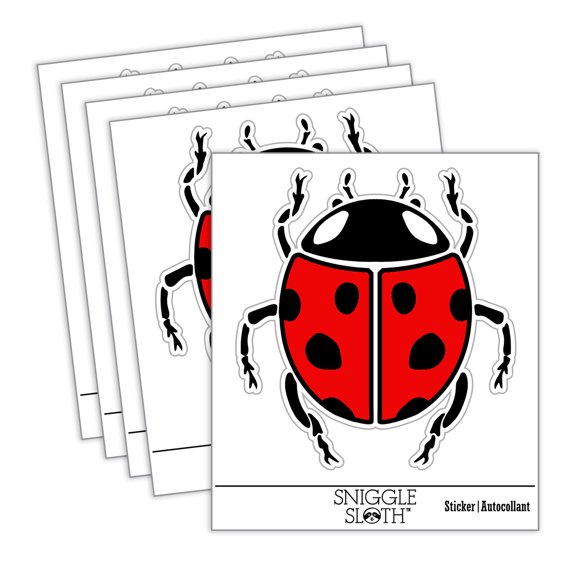 Ladybug Drawing Car Window Bumper Water Bottle Phone Tablet Laptop Waterproof Vinyl Decal Sticker Set 5-Pack - Gloss Finish - 3.0"