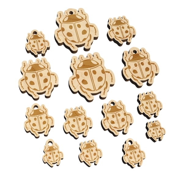 Ladybug Drawing Wood Mini Charms Shapes DIY Craft Jewelry - No Hole - 16mm (22pcs)