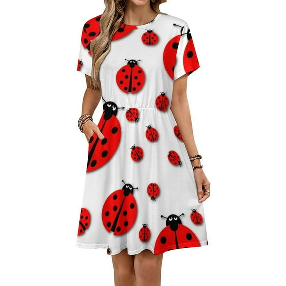 Ladybug Dress Summer Street Style Dresses Female Short Sleeve Printed Sundress