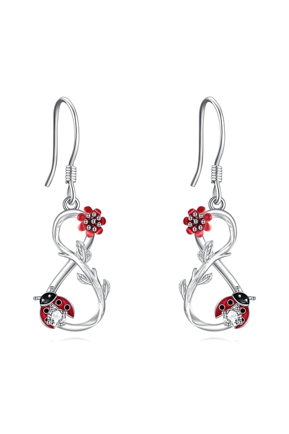 Ladybug Earrings Sterling Silver Infinity Ladybug Dangle Dangling Drop Earrings Insect Jewelry Gifts for Women
