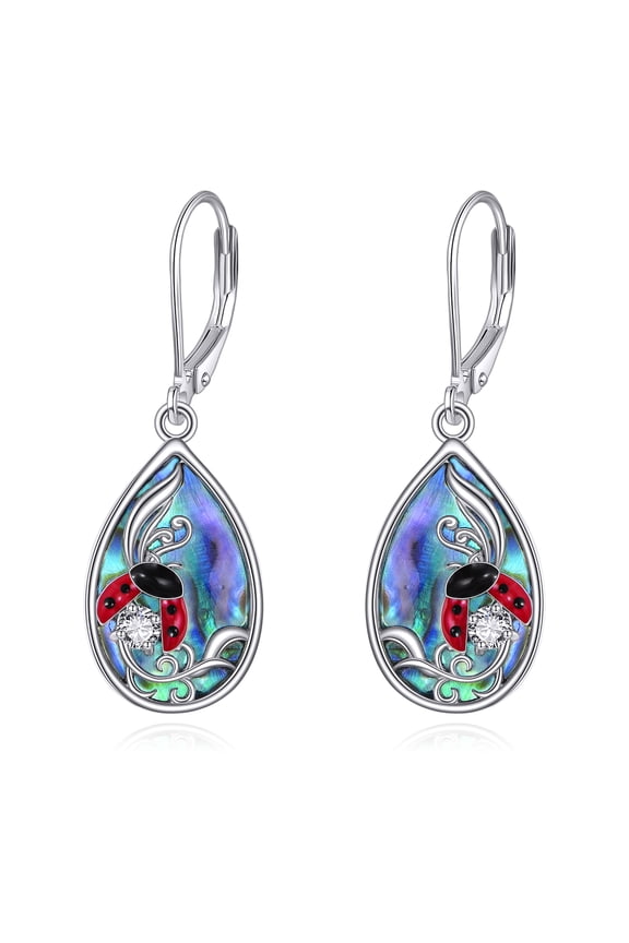 Ladybug Earrings Sterling Silver Ladybug Dangle Earrings Ladybug Abalone Jewelry Christmas Gifts for Women