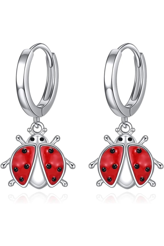 Ladybug Earrings for Women Sterling Silver Ladybug Drop Earrings Hoop Earrings Jewelry Gifts