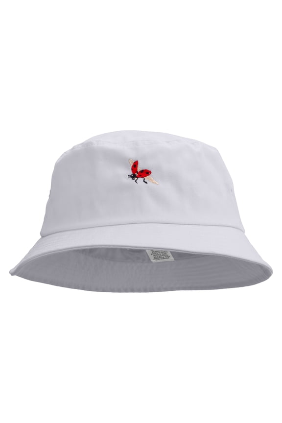 Ladybug Embroidered Big Size Cotton Blend Twill Bucket Hat - Grey XL-2XL