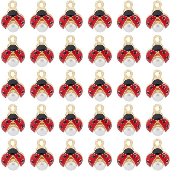 Ladybug Enamel Charms Clear Rhinestone Alloy Charms Beetle Pendant Red Metal Flying Animals Charms