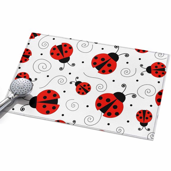 Ladybug Entryway Rug 2x3ft Washable Non Slip Bathroom Rug Low Pile Indoor Floor Front Door Mat Cartoon Red Black Dots Animals Modern Simple Rectangle Area Rugs Carpet for Kitchen Office Dining Room