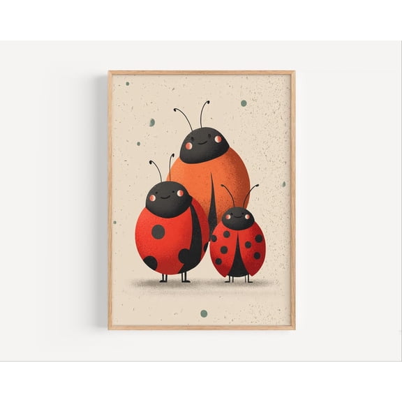 Ladybug Family Wall Art – Cute Insect Poster For Nursery Or Room – Animal Artwork, Stretched Canvas Size 8x12