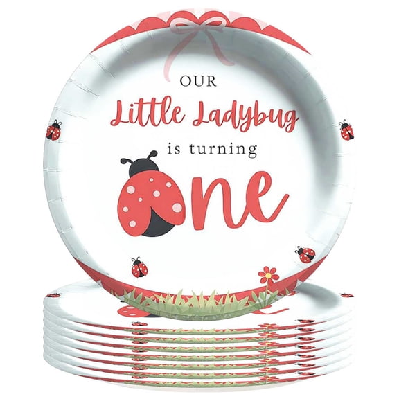 Ladybug First 1st One Paper Plates Birthday Party Supplies Decorations 8pcs Tableware Disposable Dinnerware