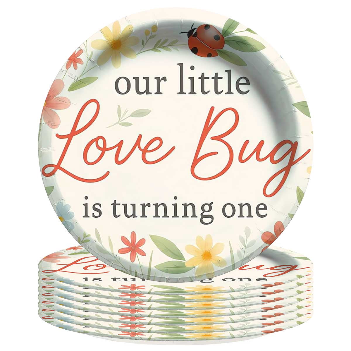 Ladybug Pattern Single Ladybug First 1st One Plates Birthday Decorations Party Supplies ...