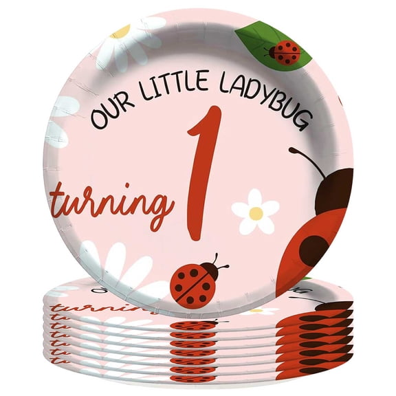 Ladybug First 1st One Plates Party Supplies Birthday Decorations Tableware Disposable Dinnerware 8pcs