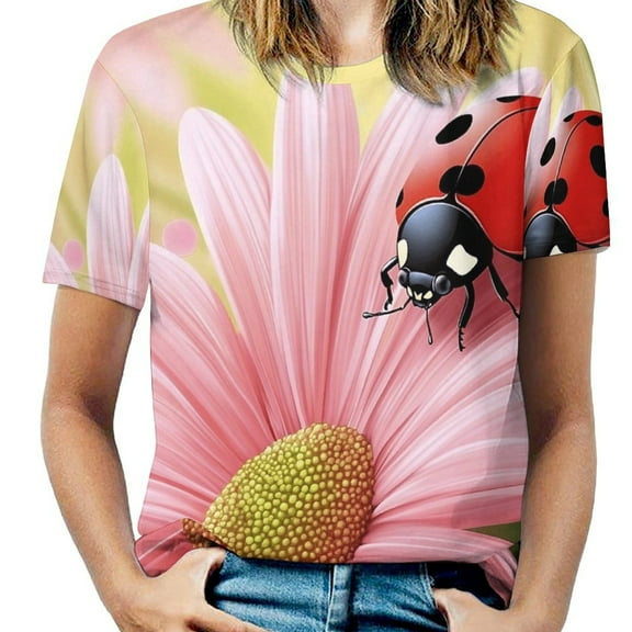 Ladybug Floral Print-2 Women's Short Sleeve Tops Casual Blouses T Shirt