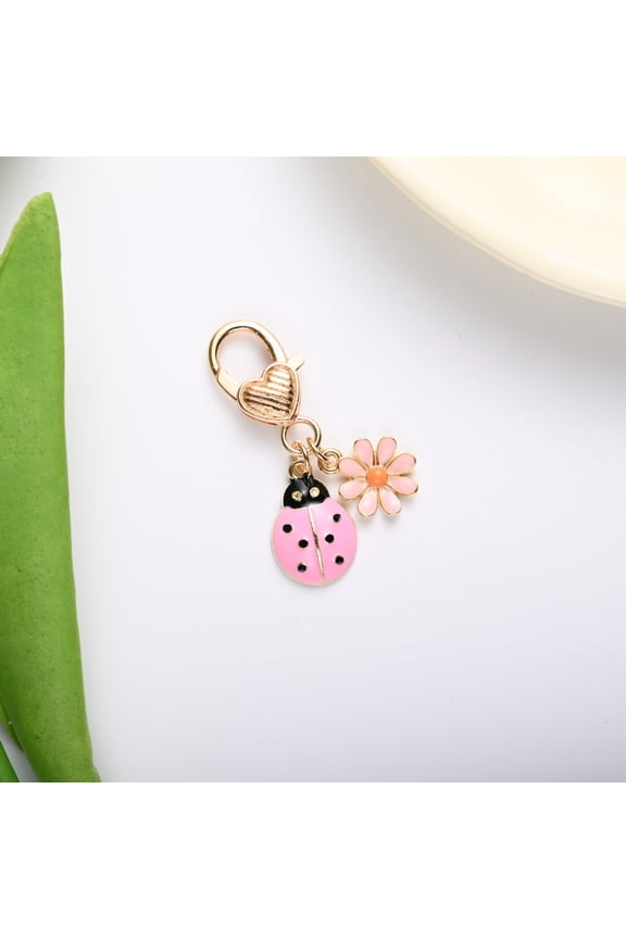 Ladybug Flower Keychain Cute Enamel Charm for Backpack Bag Purse Pendant 2 inches