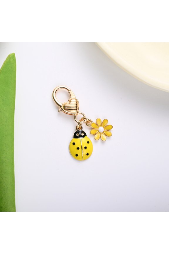 Ladybug Flower Keychain Cute Enamel Charm for Backpack Bag Purse Pendant 2 inches