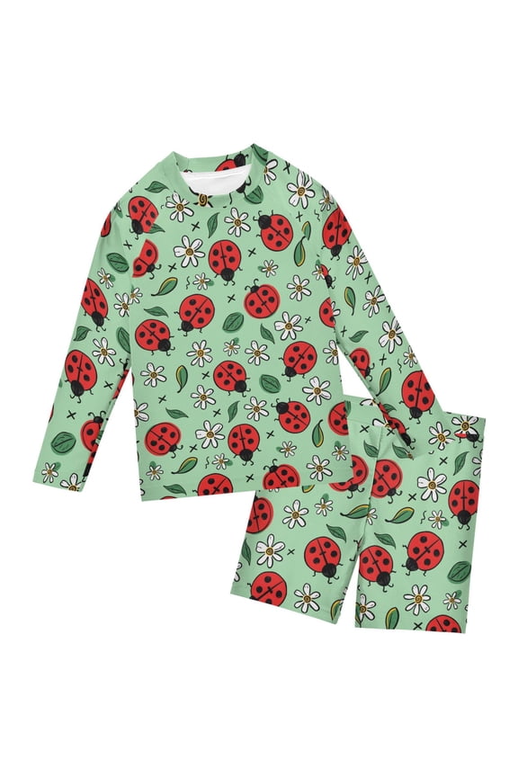 Ladybug Flower Pattern Boys' Bathing Suit UPF 50+ Boys' Rash Guard Sets Stretchy Quick Dry 3T-10T