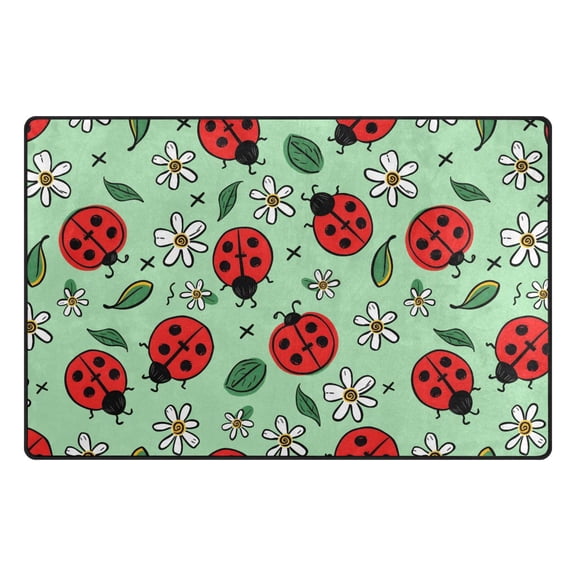 Ladybug Flower Pattern Memory Foam Area Rug 31"x20" Non Slip, Absorbent, Fade Proof for Living Room, Bedroom, Office