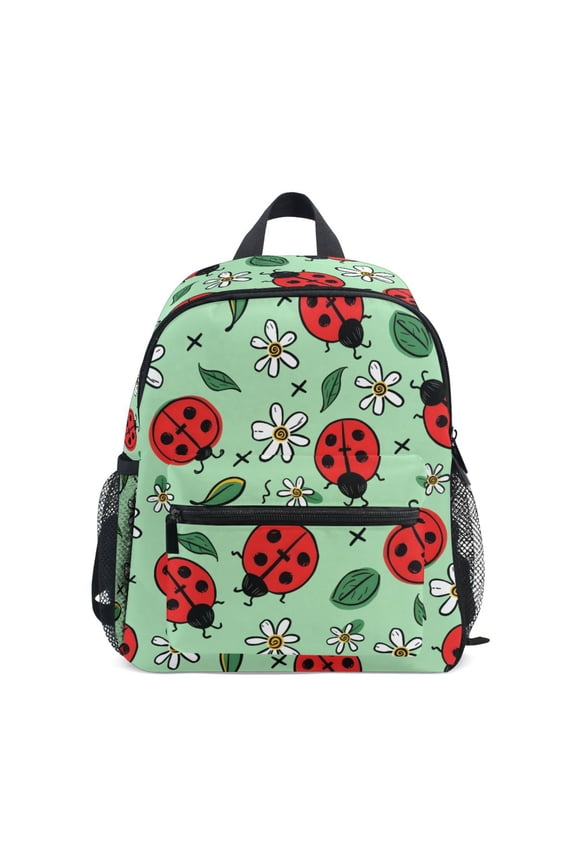 Ladybug Flower Pattern Mini Backpack Cute Small Backpack with Chest Strap and Whistle Ages 3-8