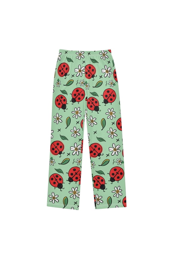 Ladybug Flower Pattern Pajama Pants Soft Lightweight Lounge Pants Bottoms Sleep Pants Warm Comfy