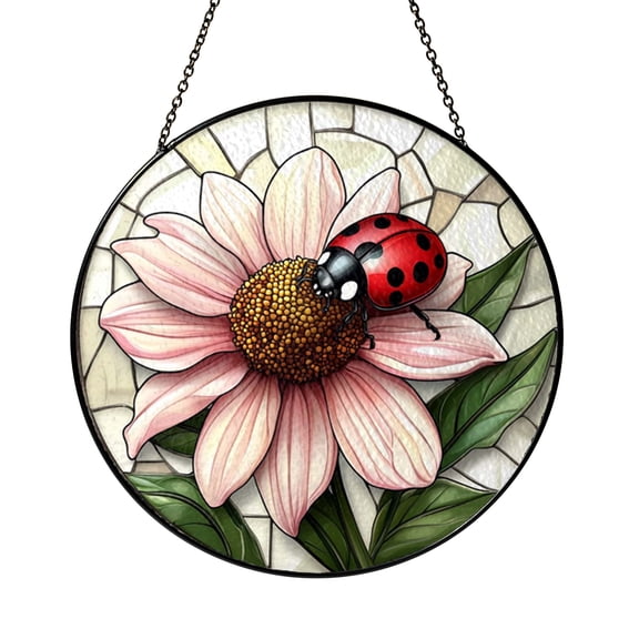 Ladybug Flower Window Art – Faux Stained Glass