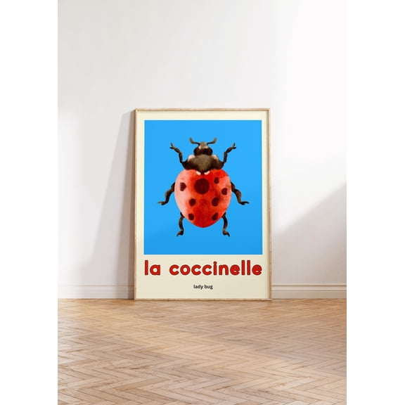 Ladybug French ABC Wall Art Print, Unframed Paper Poster 8x10in
