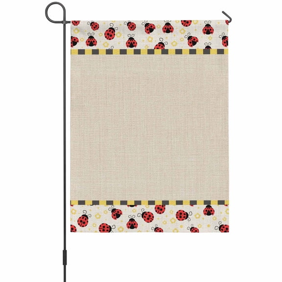Ladybug Garden Flag 12 x 18 Inches, Yellow Daisy Floral Insects Pastoral Style Linen Texture Weather Proof Outdoor Patio Flags Double Sided Small Garden Decoration for Yard Outside Home