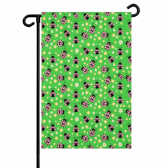 Ladybug Garden Flag 12x18 Inch Yellow Daisy Floral Insects Pastoral Style Green Background Double Sided Small Decorative Garden Flags for Outside, Outdoor Yard Porch Lawn Decoration