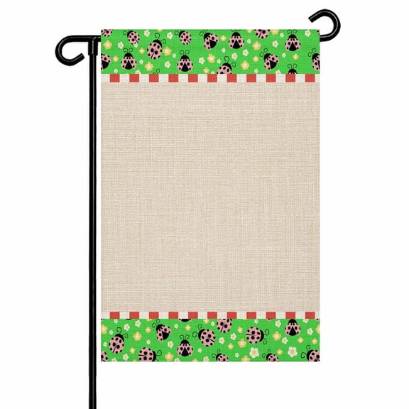 Ladybug Garden Flag 12x18 Inch Yellow Daisy Floral Insects Pastoral Style Linen Texture Green Double Sided Small Decorative Garden Flags for Outside, Outdoor Yard Porch Lawn Decoration