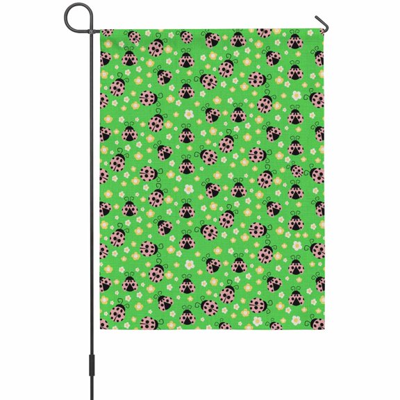 Ladybug Garden Flags For Outdoor, Yellow Daisy Floral Insects Pastoral Style Green Background Small Double Side Yard Flags Weather Proof Garden Decor for Lawn Outside Holiday 12 x 18 Inches