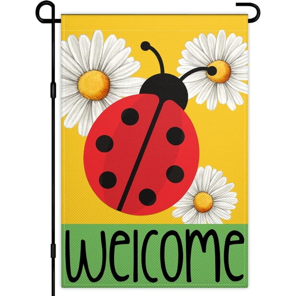 Ladybug Garden Flags for Outside 1218 Inch Double Sided Spring Summer Flowers Garden Flag with Daisy Welcome Garden Flags for Outdoor Lawn Yard Garden Sign Decor