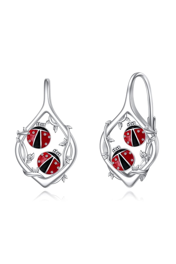 Ladybug Hoop Earrings for Women Sterling Silver Ladybug Leverback Hoop Earrings Jewelry