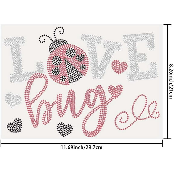 Ladybug Iron on Rhinestones Transfer T-Shirt Crystal Heat Transfer Love Patches Iron on Hotfix Transfer Bling Decals for Girl's Clothing Tote Bag Art Craft for Valentine's Day