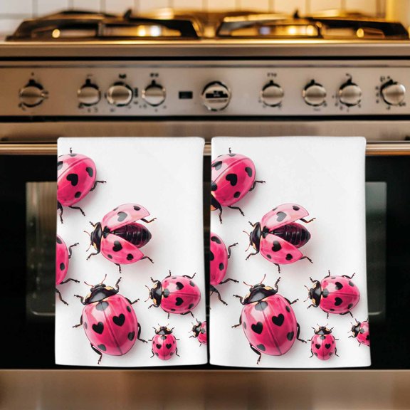 Ladybug Kitchen Towels Set of 1, Red Black Animals Absorbent Dish Towels for Kitchen, Microfiber Hand Towel, Quick Drying Tea Towel for Cleaning Decorative Dishcloths