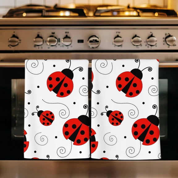 Ladybug Kitchen Towels Set of 4, Cartoon Red Black Dots Animals Modern Simple Absorbent Dish Towels for Kitchen, Microfiber Hand Towel, Quick Drying Tea Towel for Cleaning Decorative Dishcloths